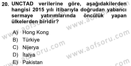 İktisadi Kalkınma Dersi 2024 - 2025 Yılı (Vize) Ara Sınav Soruları 20. Soru