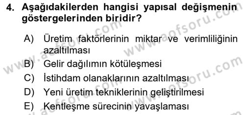 İktisadi Kalkınma Dersi 2024 - 2025 Yılı (Vize) Ara Sınav Soruları 4. Soru