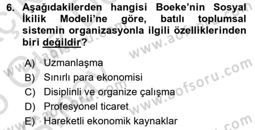 İktisadi Kalkınma Dersi 2024 - 2025 Yılı (Vize) Ara Sınav Soruları 6. Soru
