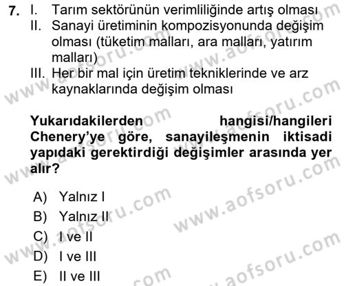 İktisadi Kalkınma Dersi 2024 - 2025 Yılı (Vize) Ara Sınav Soruları 7. Soru