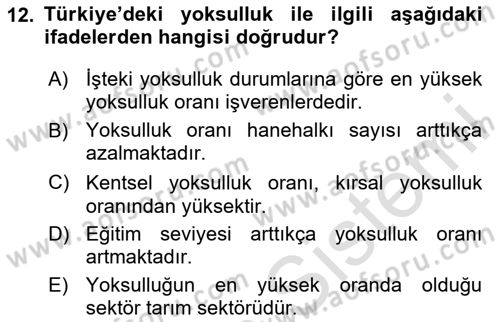 İktisadi Kalkınma Dersi 2024 - 2025 Yılı (Final) Dönem Sonu Sınav Soruları 12. Soru