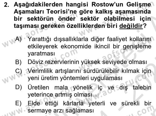 İktisadi Kalkınma Dersi 2024 - 2025 Yılı (Final) Dönem Sonu Sınav Soruları 2. Soru