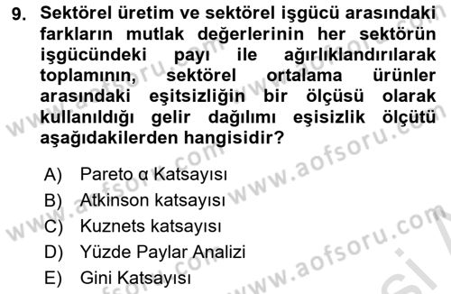İktisadi Kalkınma Dersi 2024 - 2025 Yılı (Final) Dönem Sonu Sınav Soruları 9. Soru