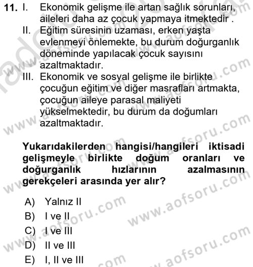 İktisadi Kalkınma Dersi 2024 - 2025 Yılı Yaz Okulu Sınav Soruları 11. Soru