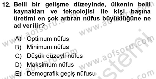 İktisadi Kalkınma Dersi 2024 - 2025 Yılı Yaz Okulu Sınav Soruları 12. Soru