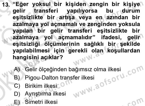 İktisadi Kalkınma Dersi 2024 - 2025 Yılı Yaz Okulu Sınav Soruları 13. Soru