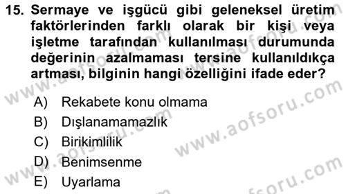 İktisadi Kalkınma Dersi 2024 - 2025 Yılı Yaz Okulu Sınav Soruları 15. Soru