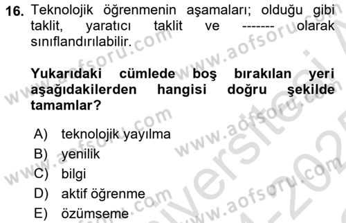 İktisadi Kalkınma Dersi 2024 - 2025 Yılı Yaz Okulu Sınav Soruları 16. Soru