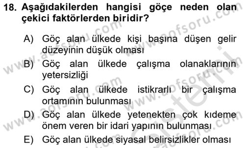 İktisadi Kalkınma Dersi 2024 - 2025 Yılı Yaz Okulu Sınav Soruları 18. Soru