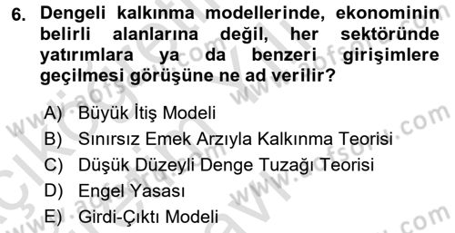 İktisadi Kalkınma Dersi 2024 - 2025 Yılı Yaz Okulu Sınav Soruları 6. Soru