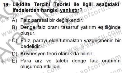 Finansal Ekonomi Dersi Ara Sınavı Deneme Sınav Soruları 19. Soru