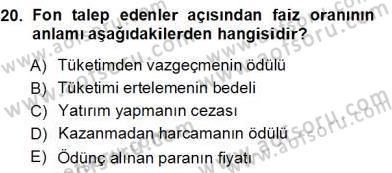 Finansal Ekonomi Dersi Ara Sınavı Deneme Sınav Soruları 20. Soru