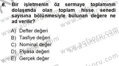 Finansal Ekonomi Dersi Ara Sınavı Deneme Sınav Soruları 6. Soru