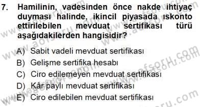 Finansal Ekonomi Dersi Ara Sınavı Deneme Sınav Soruları 7. Soru