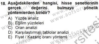 Finansal Ekonomi Dersi 2012 - 2013 Yılı (Final) Dönem Sonu Sınavı 18. Soru