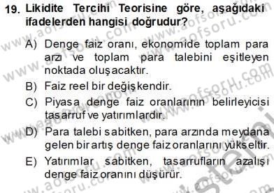 Finansal Ekonomi Dersi Ara Sınavı Deneme Sınav Soruları 19. Soru
