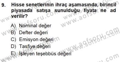 Finansal Ekonomi Dersi Ara Sınavı Deneme Sınav Soruları 9. Soru