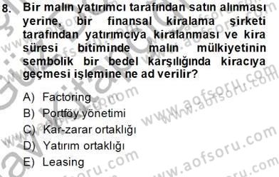 Finansal Ekonomi Dersi Ara Sınavı Deneme Sınav Soruları 8. Soru