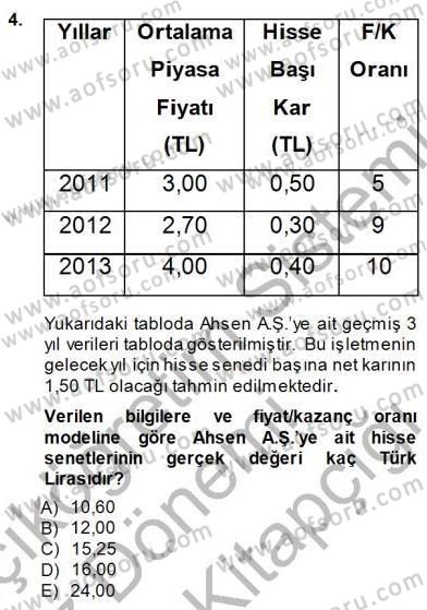 Finansal Ekonomi Dersi 2014 - 2015 Yılı (Final) Dönem Sonu Sınav Soruları 4. Soru