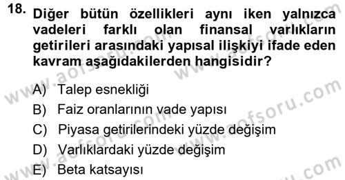 Finansal Ekonomi Dersi 2014 - 2015 Yılı Tek Ders Sınav Soruları 18. Soru