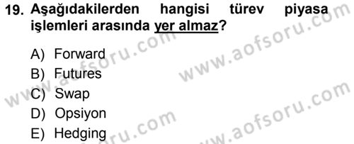 Finansal Ekonomi Dersi 2014 - 2015 Yılı Tek Ders Sınav Soruları 19. Soru