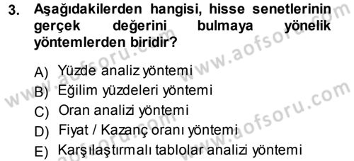 Finansal Ekonomi Dersi 2014 - 2015 Yılı Tek Ders Sınav Soruları 3. Soru