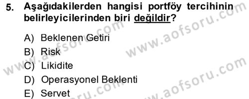Finansal Ekonomi Dersi 2014 - 2015 Yılı Tek Ders Sınav Soruları 5. Soru