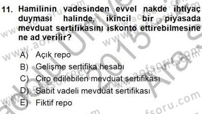 Finansal Ekonomi Dersi 2015 - 2016 Yılı (Vize) Ara Sınavı 11. Soru