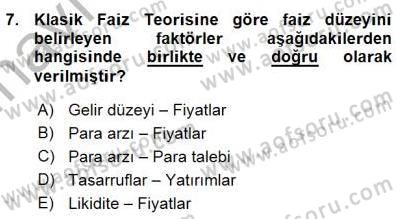 Finansal Ekonomi Dersi 2015 - 2016 Yılı (Vize) Ara Sınavı 7. Soru