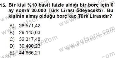 Finansal Ekonomi Dersi 2015 - 2016 Yılı (Final) Dönem Sonu Sınav Soruları 15. Soru