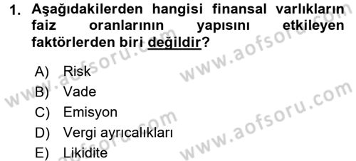 Finansal Ekonomi Dersi 2015 - 2016 Yılı Tek Ders Sınav Soruları 1. Soru