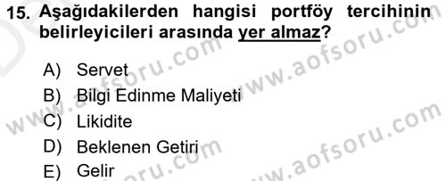 Finansal Ekonomi Dersi 2015 - 2016 Yılı Tek Ders Sınav Soruları 15. Soru