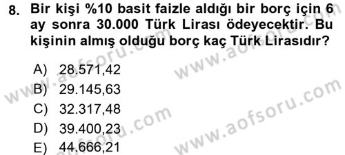 Finansal Ekonomi Dersi 2015 - 2016 Yılı Tek Ders Sınav Soruları 8. Soru