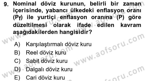 Finansal Ekonomi Dersi 2015 - 2016 Yılı Tek Ders Sınavı 9. Soru