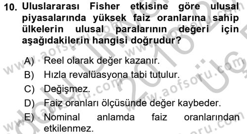 Finansal Ekonomi Dersi 2016 - 2017 Yılı 3 Ders Sınavı 10. Soru