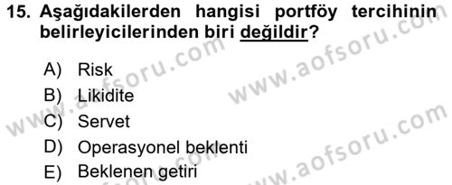 Finansal Ekonomi Dersi 2016 - 2017 Yılı 3 Ders Sınav Soruları 15. Soru
