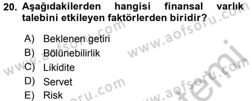 Finansal Ekonomi Dersi 2016 - 2017 Yılı 3 Ders Sınav Soruları 20. Soru