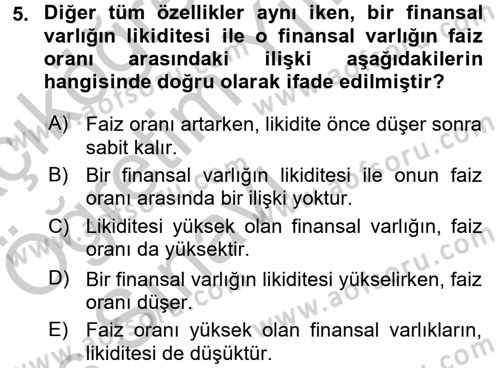 Finansal Ekonomi Dersi 2016 - 2017 Yılı 3 Ders Sınav Soruları 5. Soru
