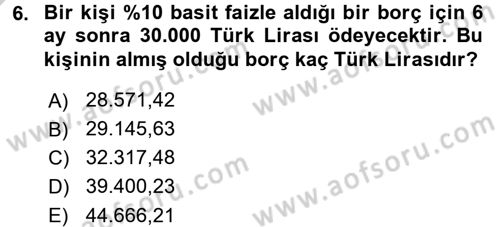 Finansal Ekonomi Dersi 2016 - 2017 Yılı 3 Ders Sınavı 6. Soru