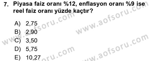 Finansal Ekonomi Dersi 2016 - 2017 Yılı 3 Ders Sınav Soruları 7. Soru