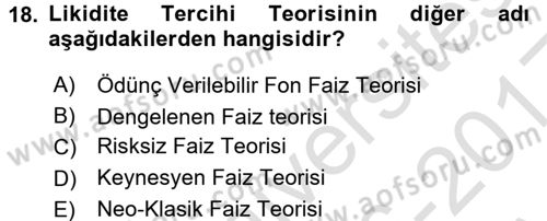 Finansal Ekonomi Dersi Ara Sınavı Deneme Sınav Soruları 18. Soru