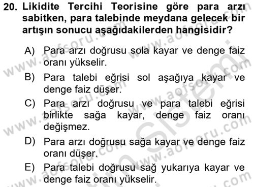 Finansal Ekonomi Dersi Ara Sınavı Deneme Sınav Soruları 20. Soru