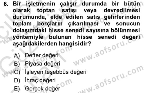 Finansal Ekonomi Dersi 2016 - 2017 Yılı (Vize) Ara Sınavı 6. Soru