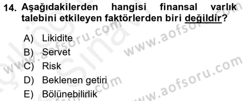 Finansal Ekonomi Dersi 2017 - 2018 Yılı 3 Ders Sınav Soruları 14. Soru