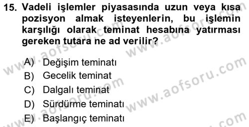 Finansal Ekonomi Dersi 2017 - 2018 Yılı 3 Ders Sınav Soruları 15. Soru