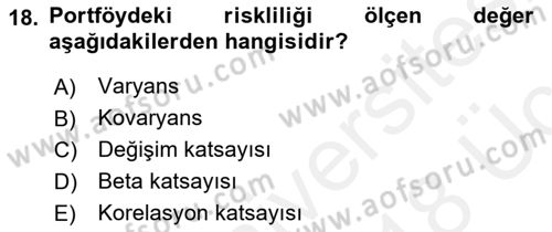 Finansal Ekonomi Dersi 2017 - 2018 Yılı 3 Ders Sınav Soruları 18. Soru