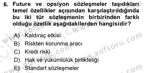 Finansal Ekonomi Dersi 2017 - 2018 Yılı 3 Ders Sınav Soruları 6. Soru