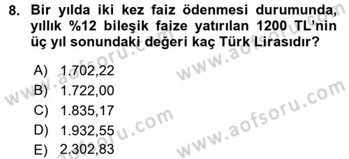 Finansal Ekonomi Dersi 2017 - 2018 Yılı 3 Ders Sınav Soruları 8. Soru