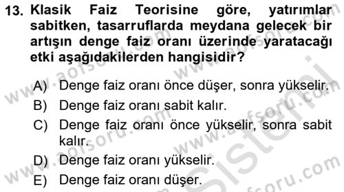 Finansal Ekonomi Dersi Ara Sınavı Deneme Sınav Soruları 13. Soru