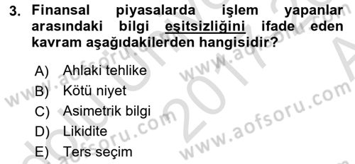 Finansal Ekonomi Dersi Ara Sınavı Deneme Sınav Soruları 3. Soru